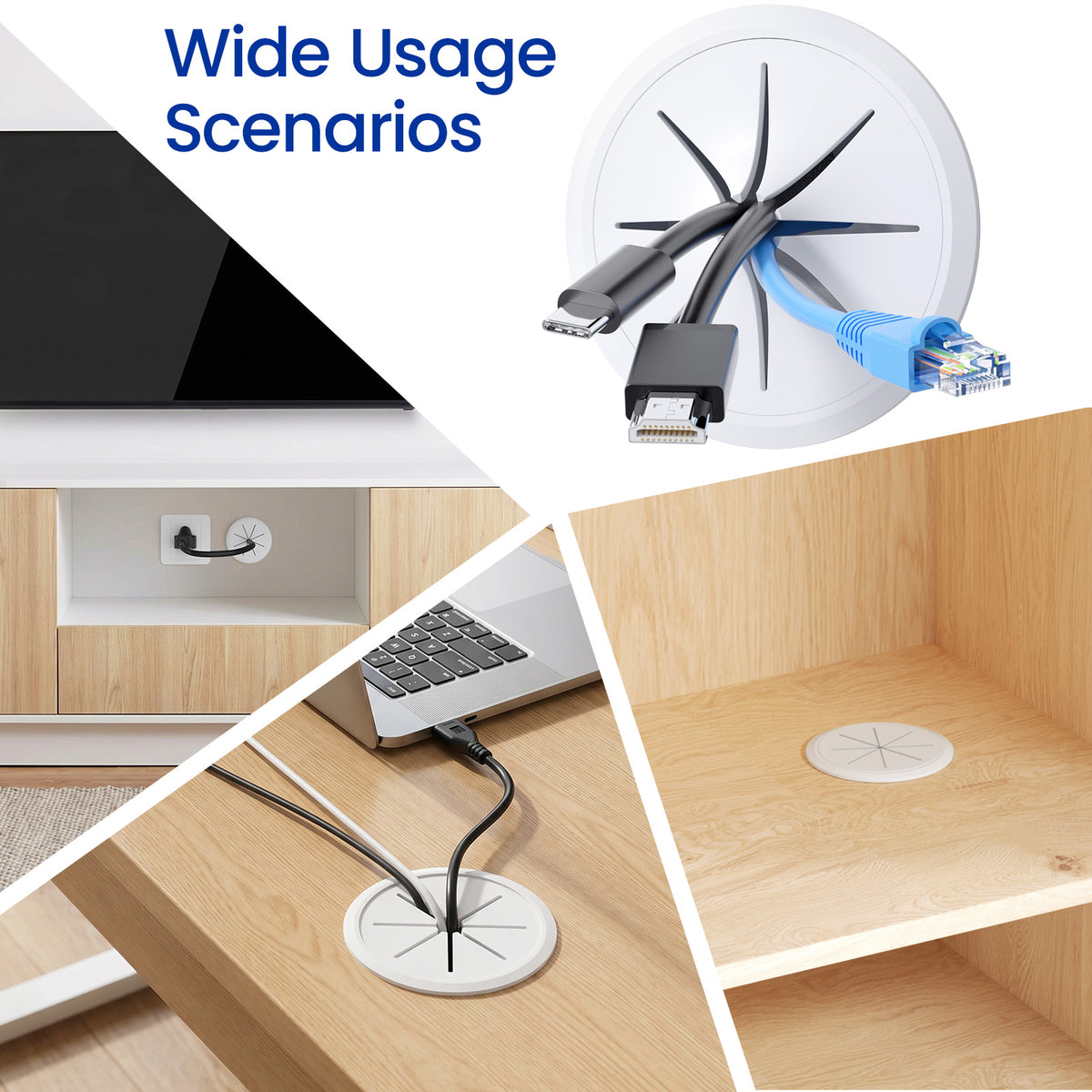 LazySpin TV Cord Hider for Wall Mounted TV, 2-3/8" Diameter White Cable Management Kit, Drywall Hole Saw Attachment