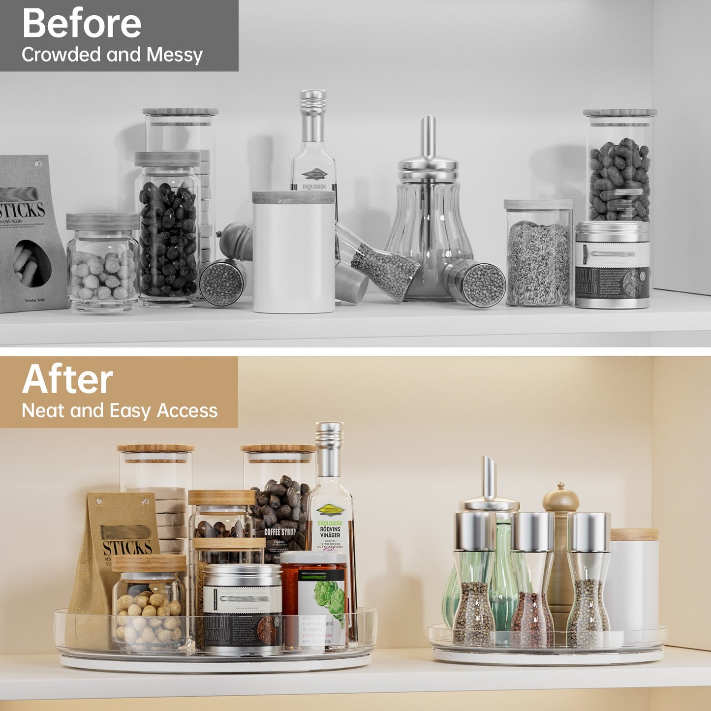 LAMU 3 Pack Lazy Susan Organizer, Clear Lazy Susan Turntable for Cabinet Rotating Organizer for Kitchen, Pantry, Refrigerator, Table Top, Bathroom, Spice Storage Comdiment Organizer 11.4'' +2Pcs 9''