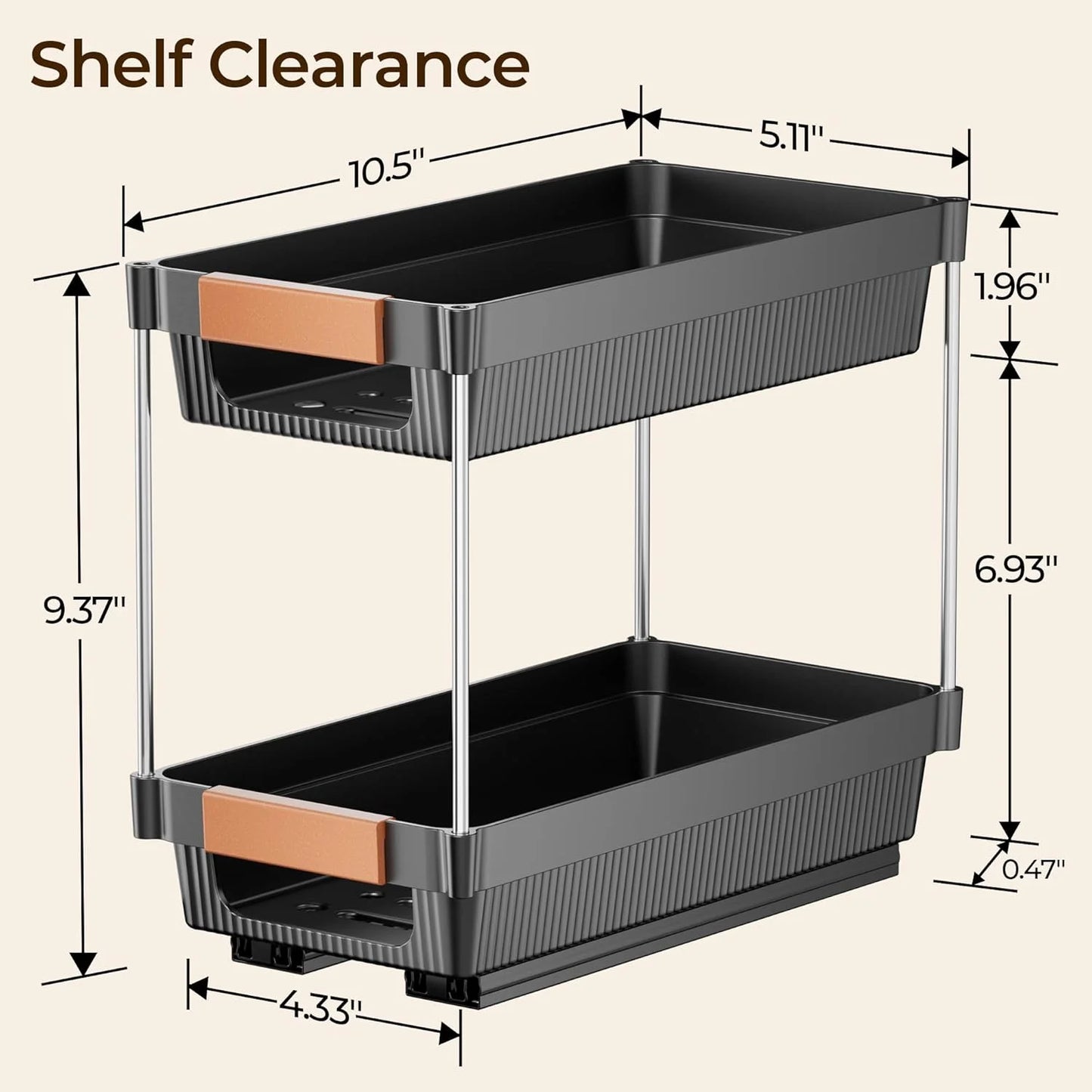 Delamu 2 Pack 2-tier Pull Out Spice Rack Organizer for Cabinet, Slide Out ABS Shelf, Multi Purpose Kitchen Cabinet Organizer, Black