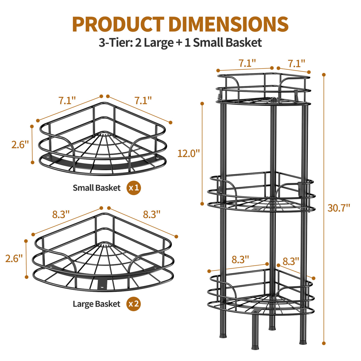 LazySpin Corner Shower Caddy Standing, Floor Shower Organizer Rack for Bathroom, Black