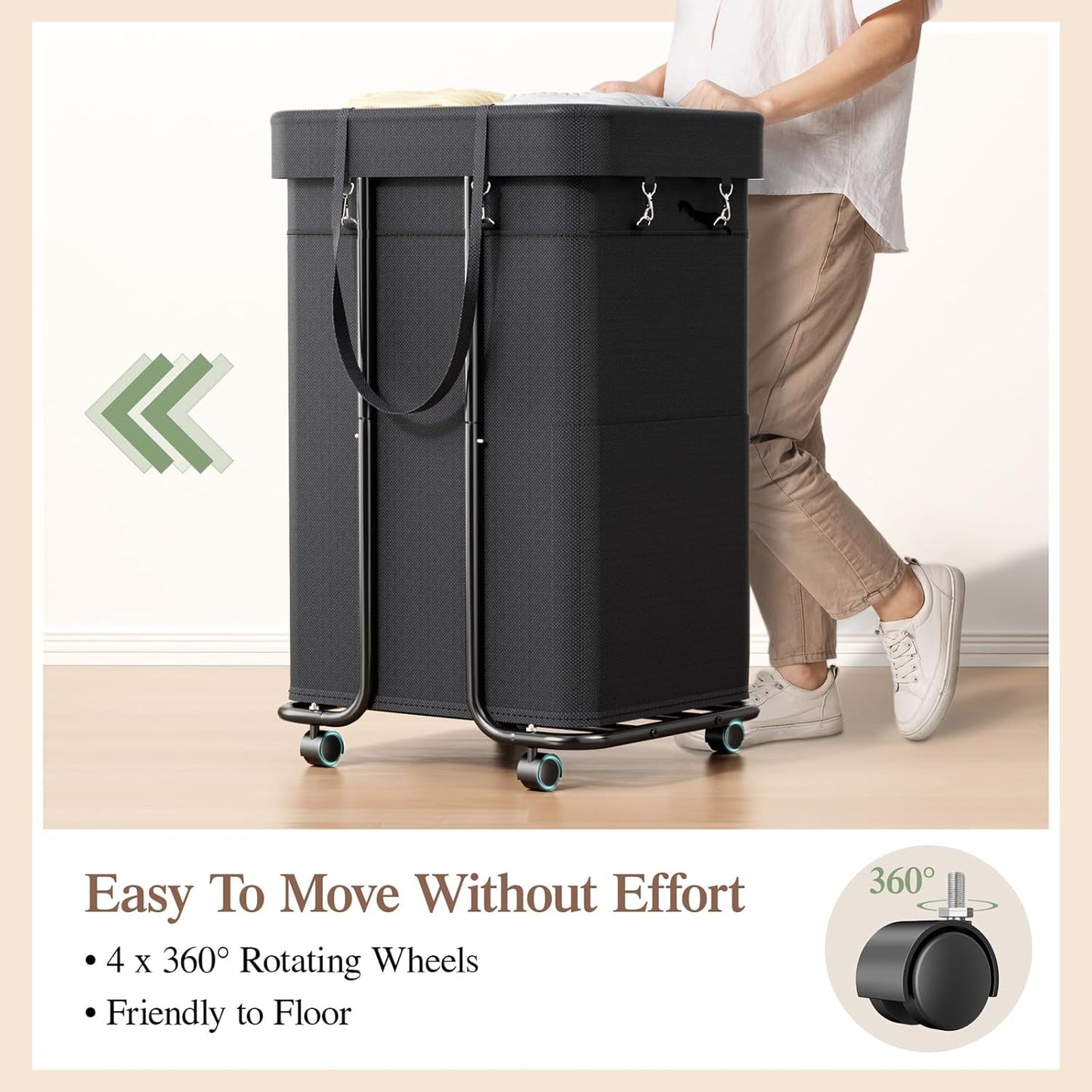 LazySpin 140L Laundry Basket with Wheels, Black