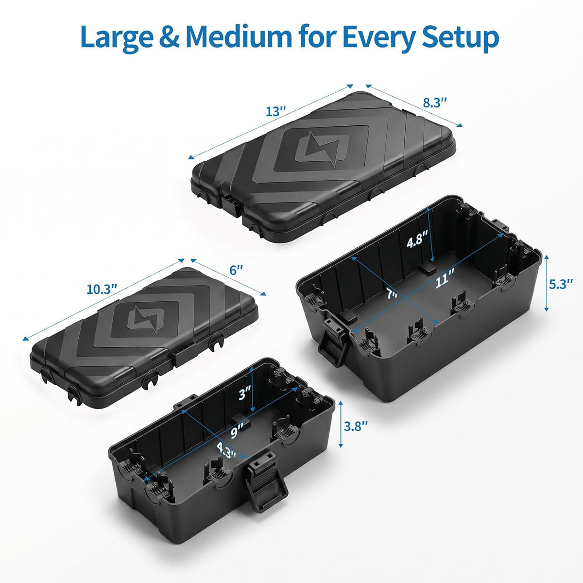 LazySpin 2 Pack (L+M) Outdoor Electrical Box Rectangle for Outdoor Plug, Waterproof IP54, Black