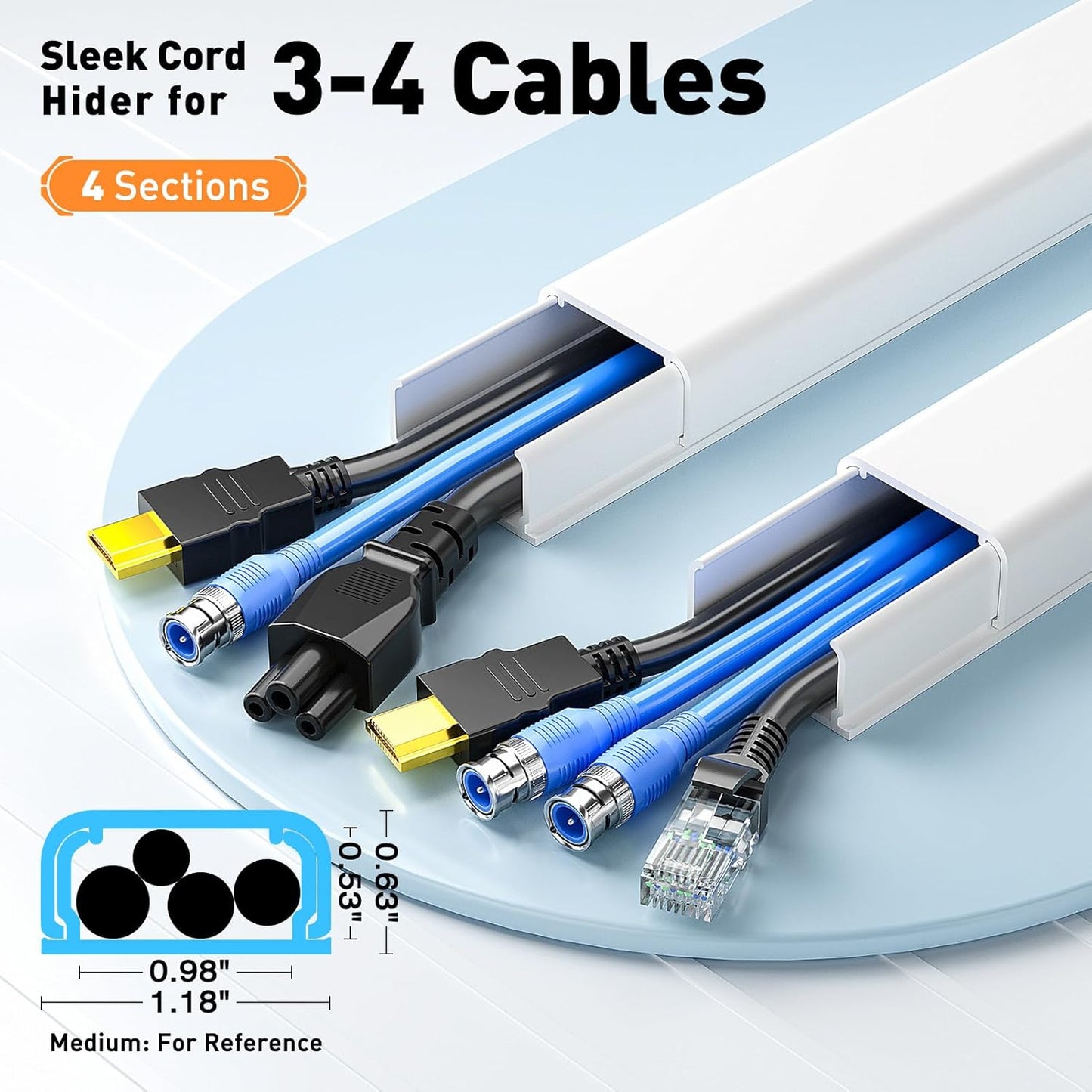 LazySpin Cord Covers for 3-4 Wires on Wall, 56.7in Cord Hider