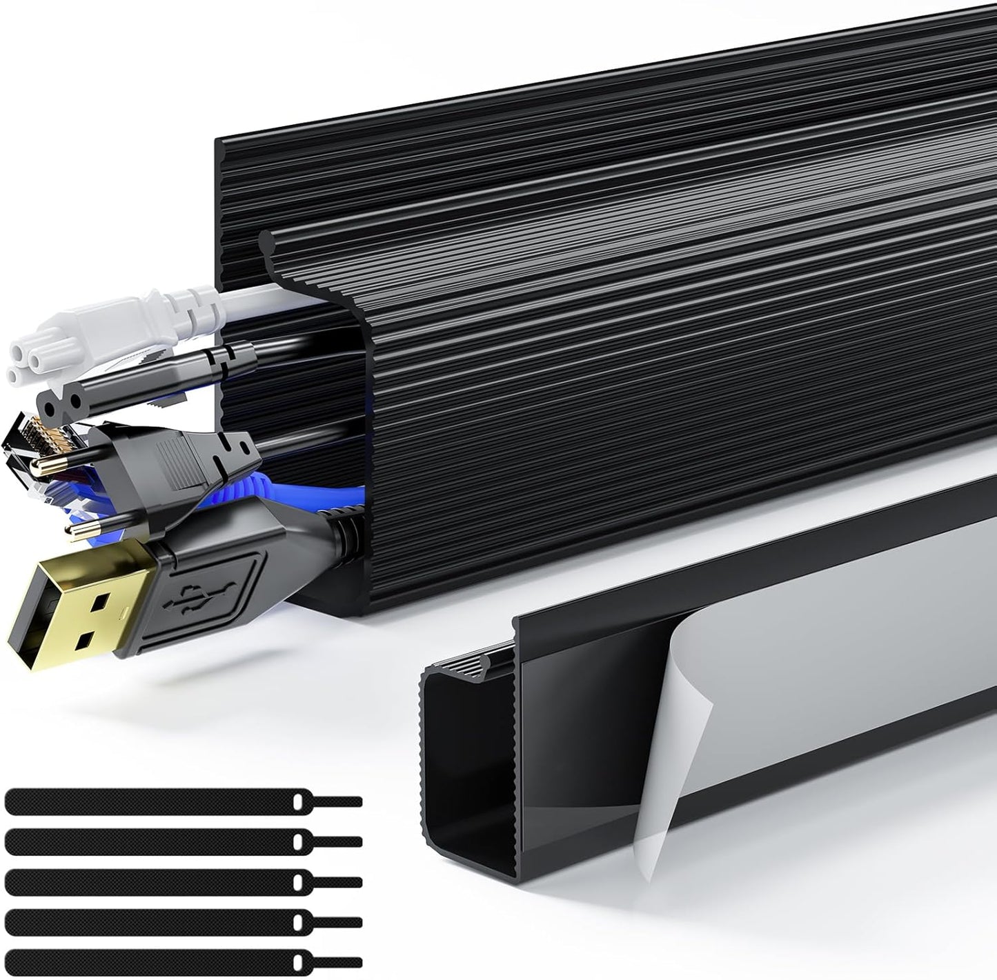 LazySpin Cable Management , Under Desk Cord Hider Organizer, Self-Adhesive Raceways for Desk