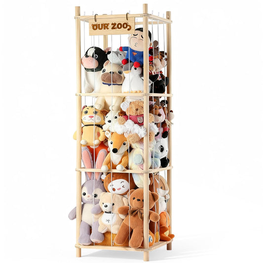 LazySpin Stuffed Animal Storage, Wooden Zoo Stuffed Animal Holder with Elastic Cords