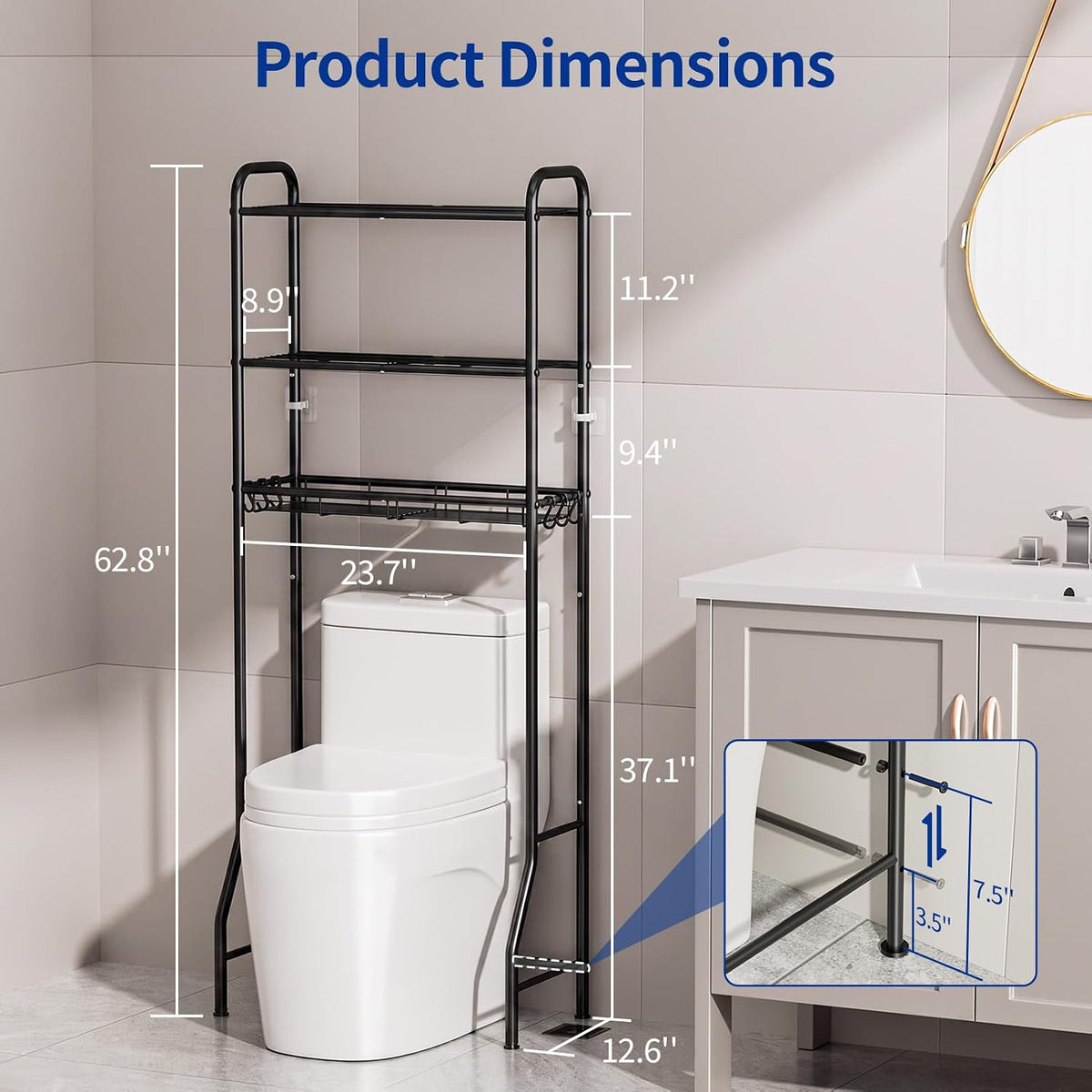LazySpin Over The Toilet Storage Rack, Bathroom Organizer Shelf Above Toilet