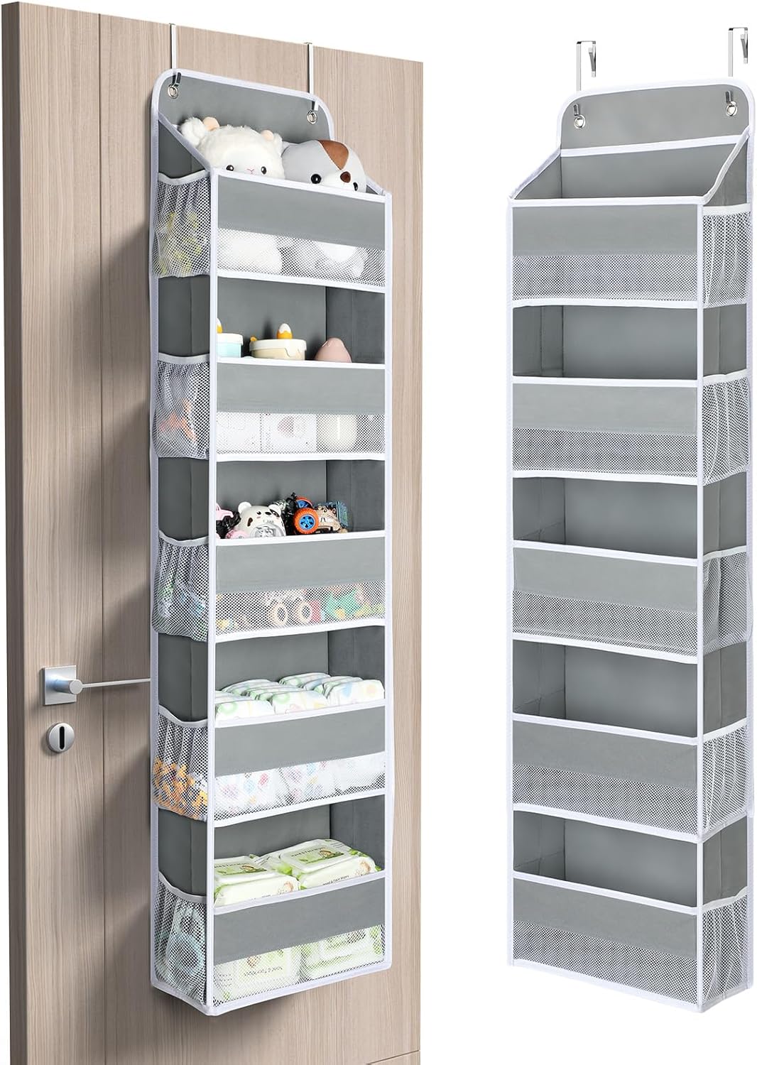 LazySpin 1 Pc Over the Door Organizer with 5 Bins 10 Side Pockets, Gray