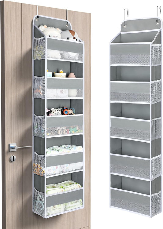 LazySpin 1 Pc Over the Door Organizer with 5 Bins 10 Side Pockets, Gray