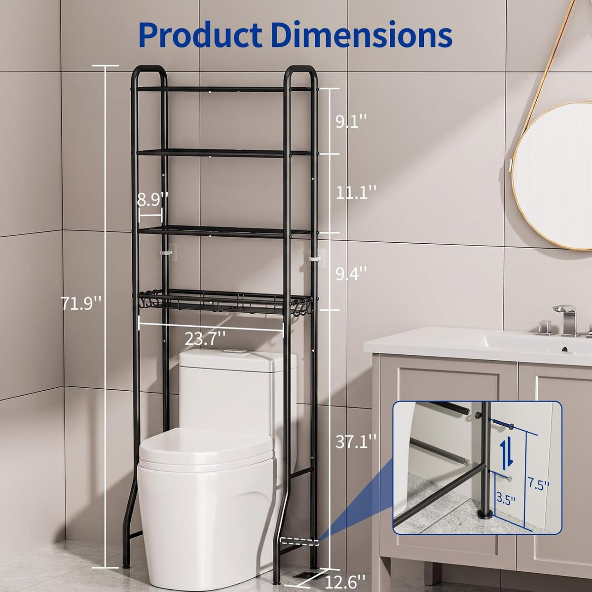 LazySpin Over The Toilet Storage Rack, Bathroom Organizer Shelf Above Toilet