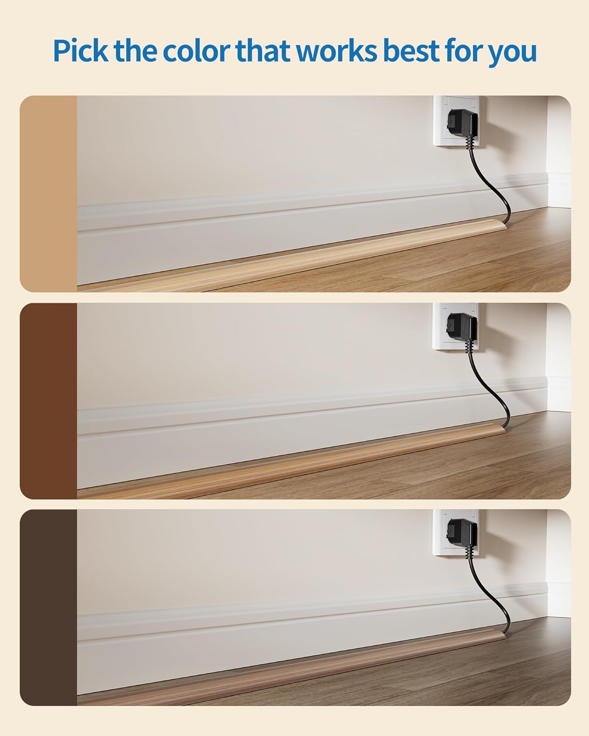 LazySpin 5ft Floor Cord Cover, Wood Grain Cord Covers Floor Cable Protector