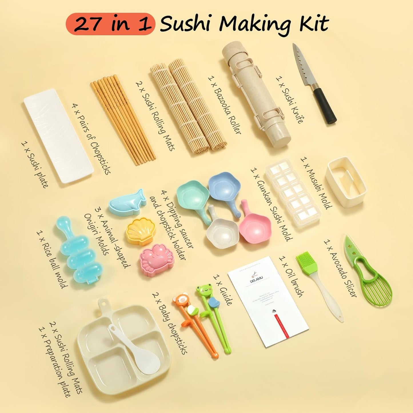 Delamu Sushi Making Kit,Upgrade Complete 27 Piece[Parent-Child] Sushi Maker Set