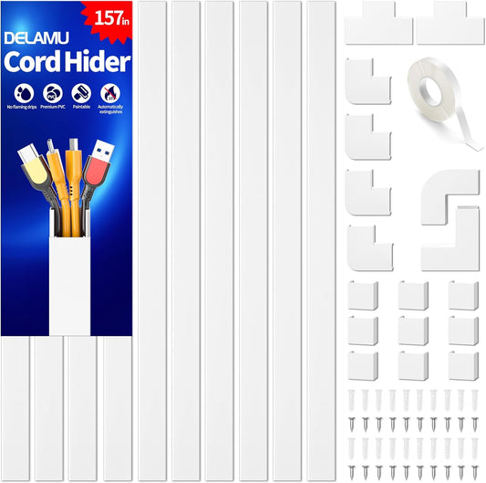 157in Large Cord Hider Wall, LazySpin Cord Covers 10 X L15.7 W1.18 H0.6in, White