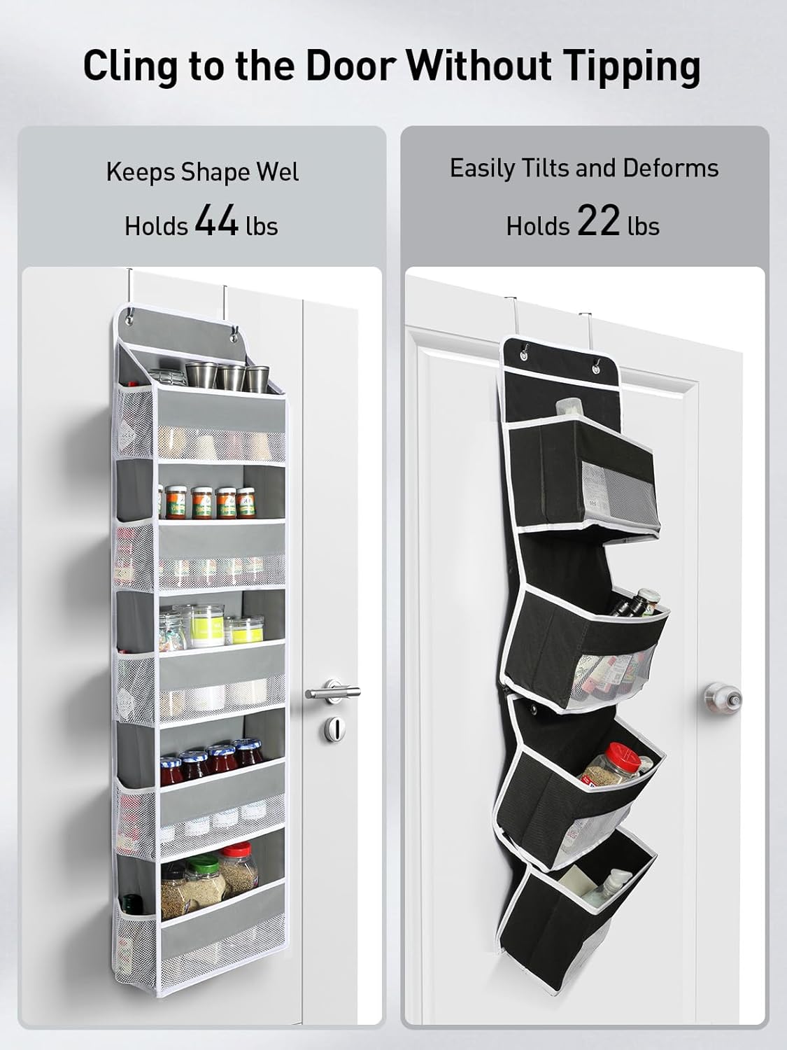 LazySpin 1 Pc Over the Door Organizer with 5 Bins 10 Side Pockets, Gray