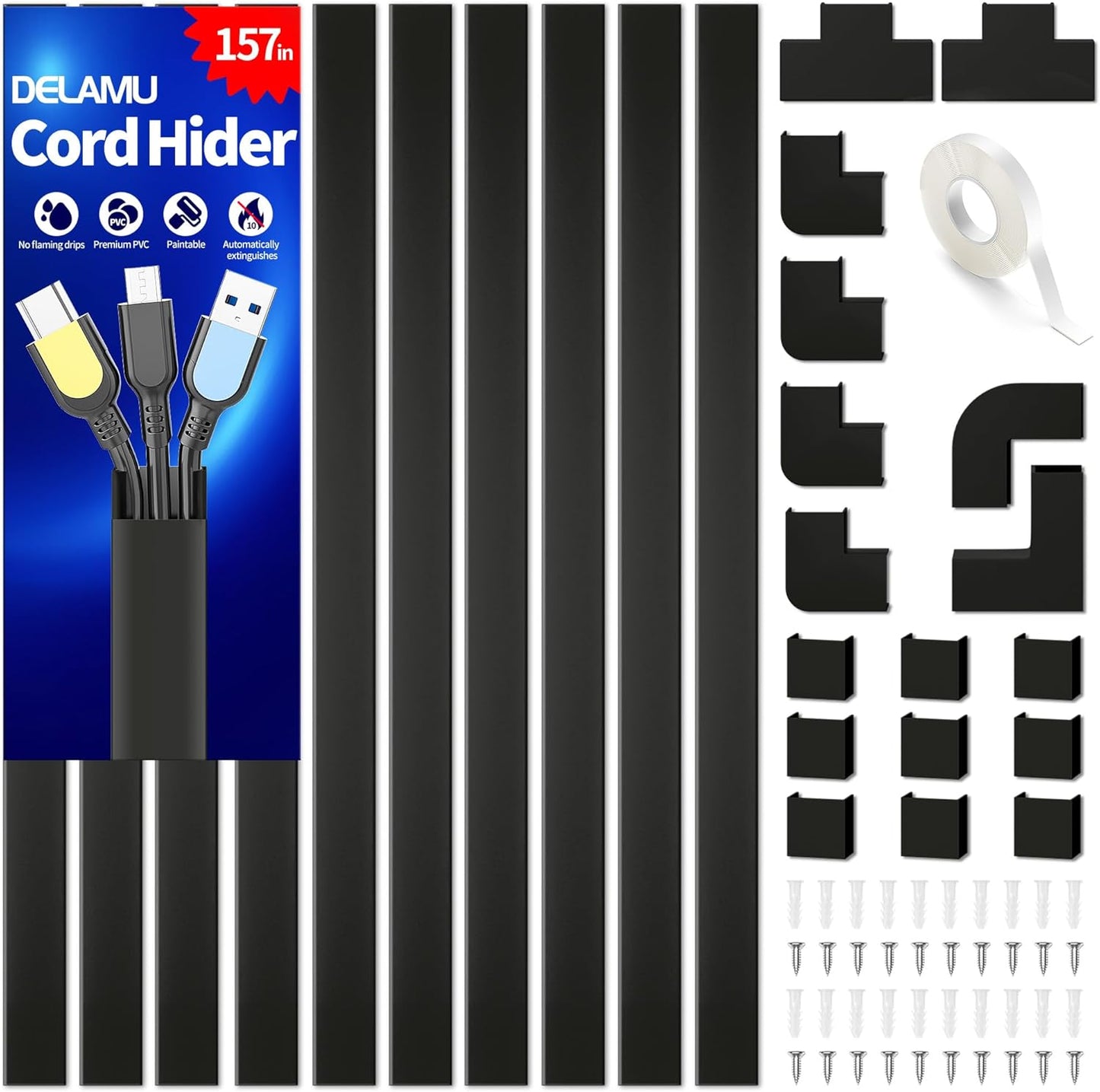 LazySpin Cord Hider, 157in Wire Covers for Cords on Wall