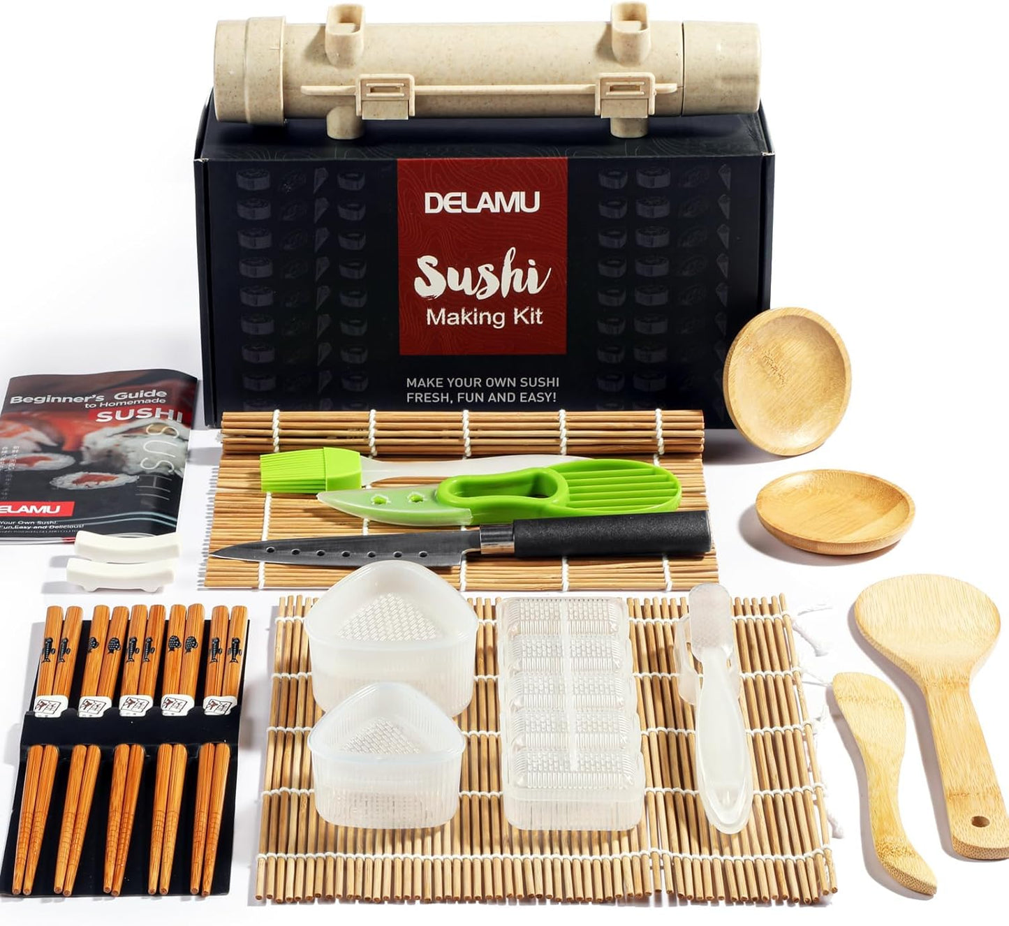 Sushi Making Kit, LazySpin Upgrade 22 in 1 Sushi Maker Kit with Bamboo Mats
