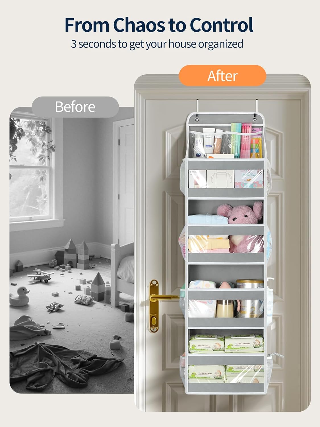 LAZYSPIN Over the Door Organizer, Stuffed Animal Storage with Clear PVC Windows