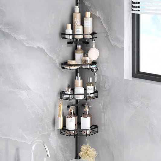LazySpin Shower Caddy Tension Pole with Adjustable Height, Black