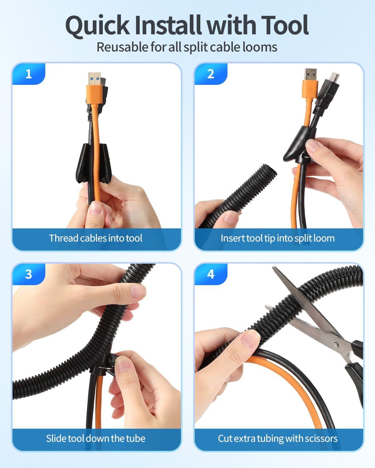 LazySpin 1/2 inch Cord Protector Split Wire Loom Tubing Cable Management Sleeve, Black