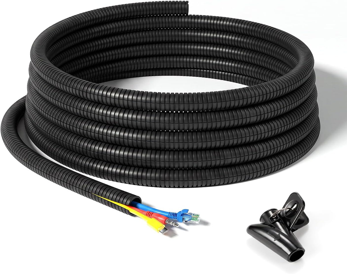 LazySpin 1/2 inch Cord Protector Split Wire Loom Tubing Cable Management Sleeve, Black
