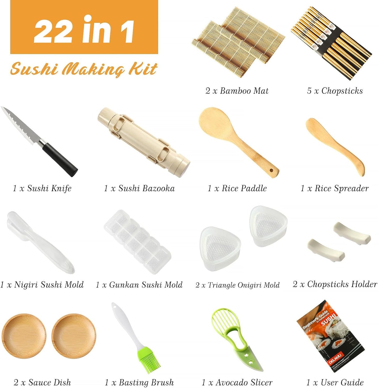 Sushi Making Kit, LazySpin Upgrade 22 in 1 Sushi Maker Kit with Bamboo Mats
