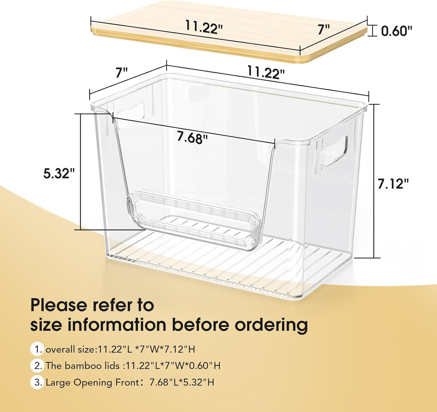 Delamu 2 Set Clear Pantry Organizers and Storage with Bamboo Top