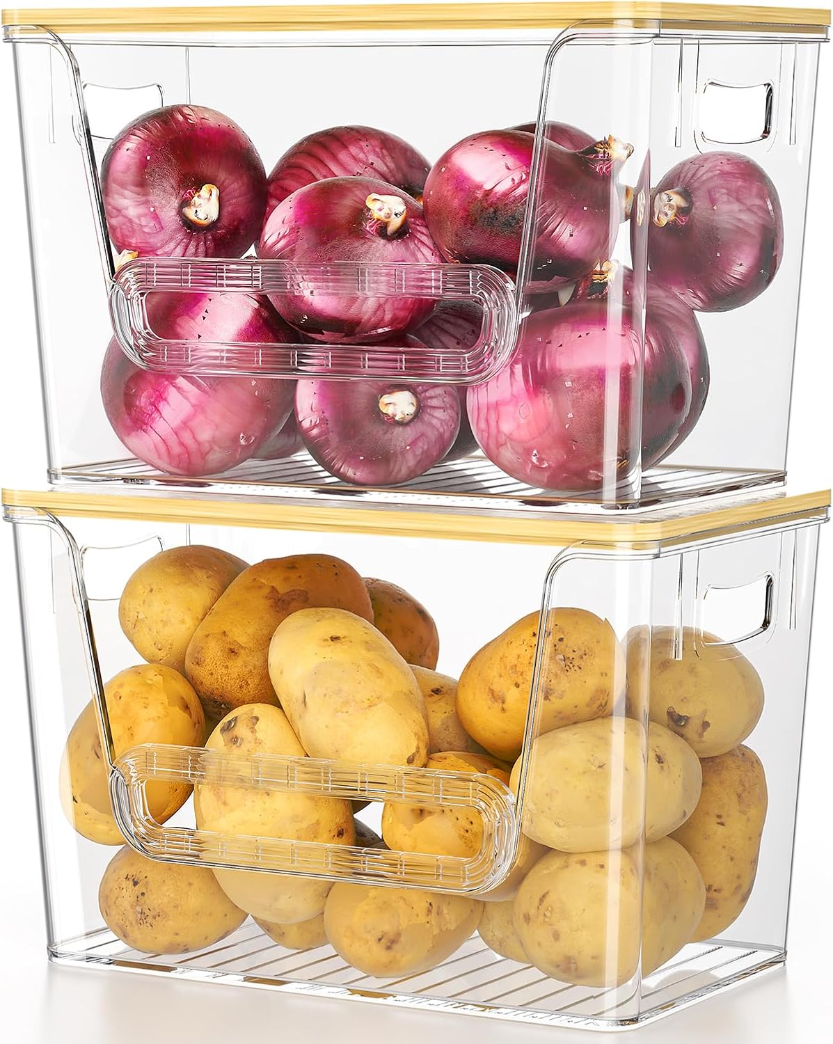 Delamu 2 Set Clear Pantry Organizers and Storage with Bamboo Top