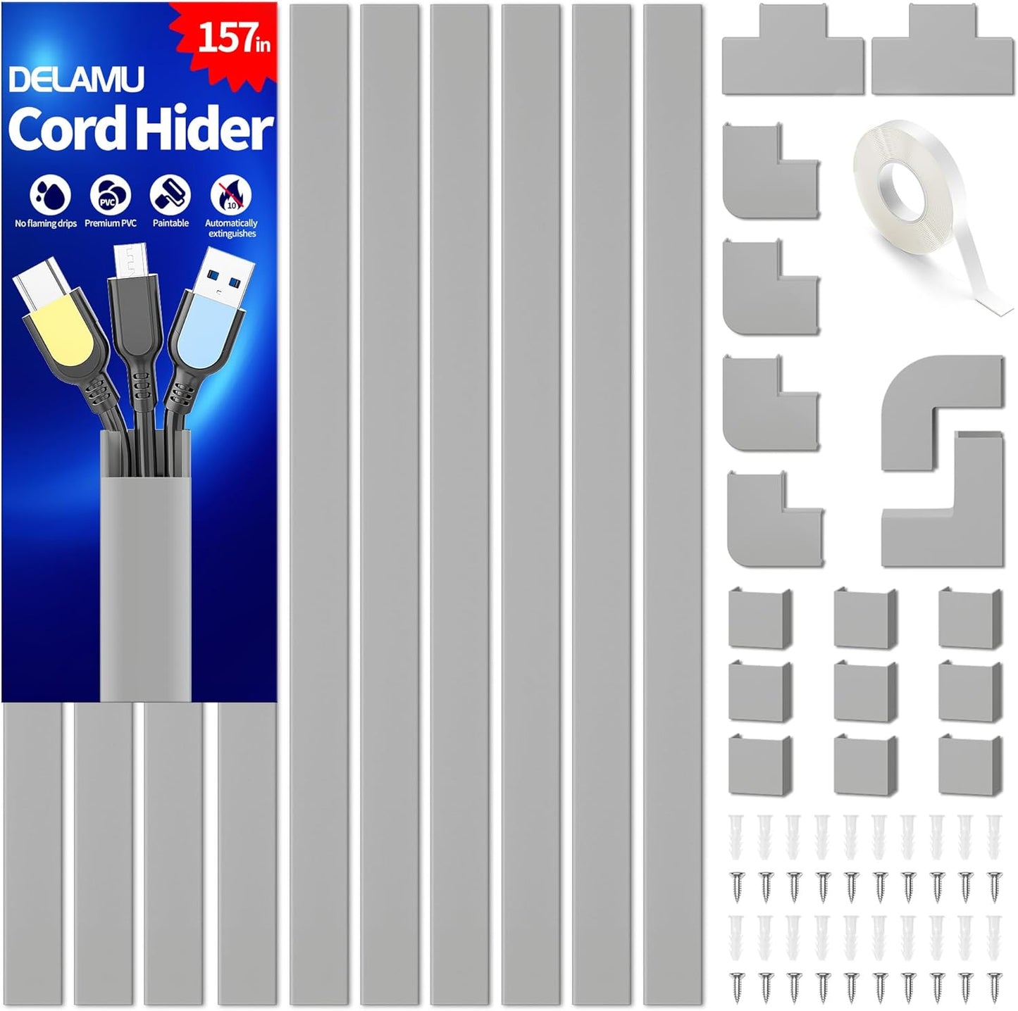 LazySpin Cord Hider, 157in Wire Covers for Cords on Wall