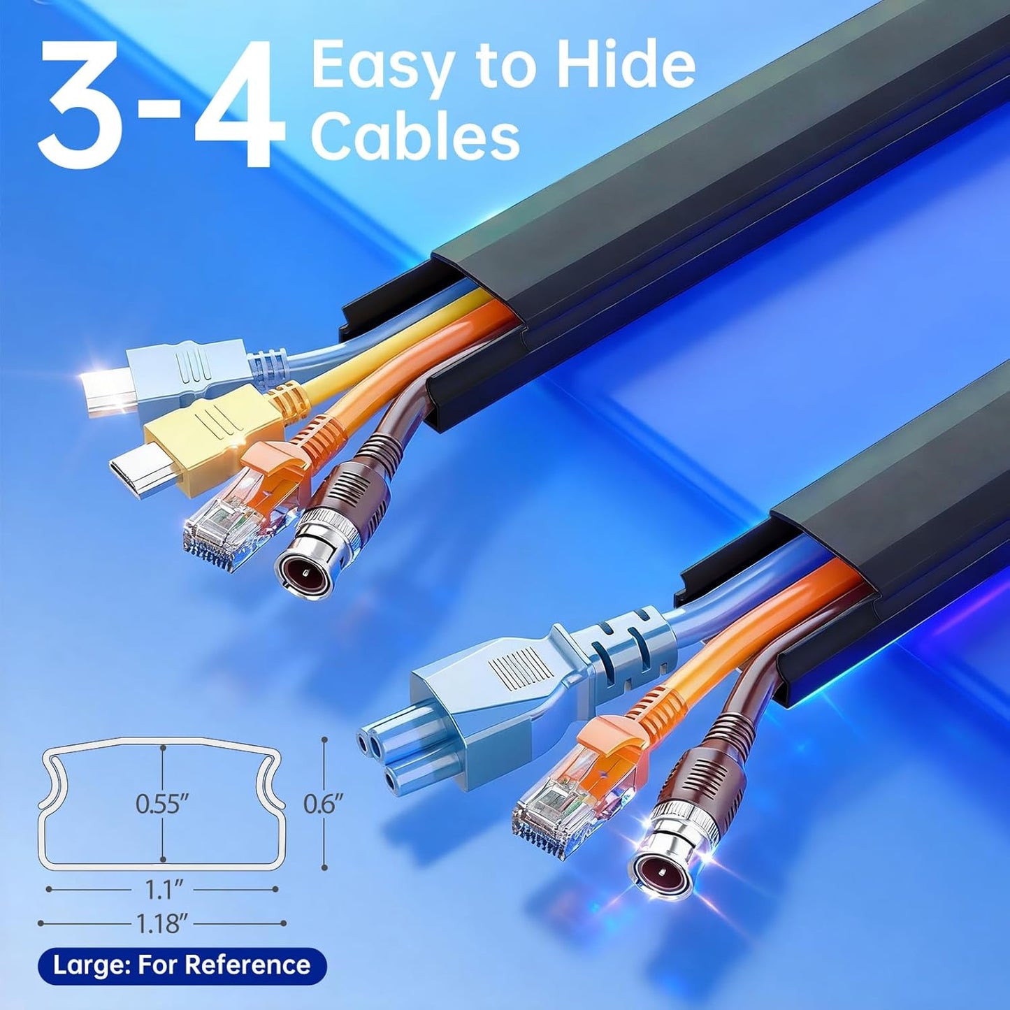 LazySpin Cord Hider, 85in Cord Covers for 3-4 Wires on Wall