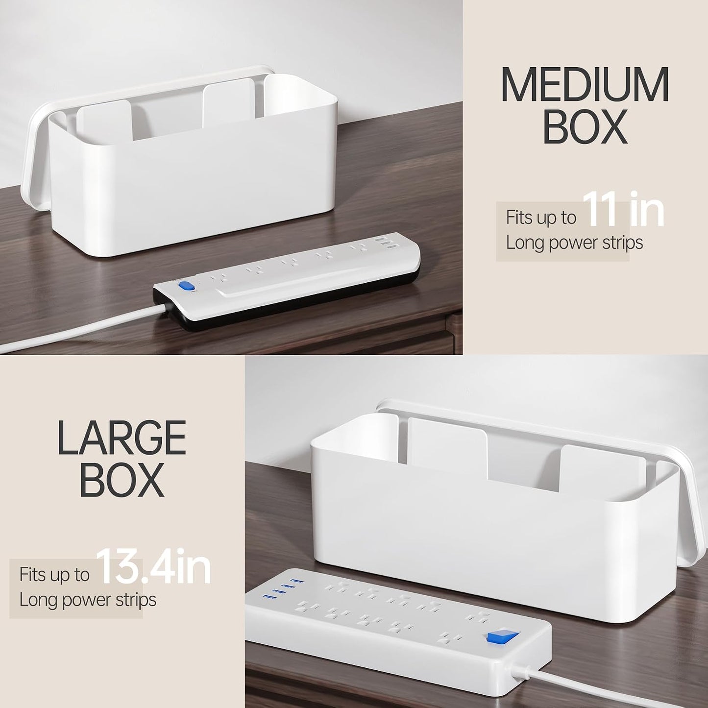 LazySpin 2 Pack Cable Organizer Box, Hide Power Strips Cable Management Box, White