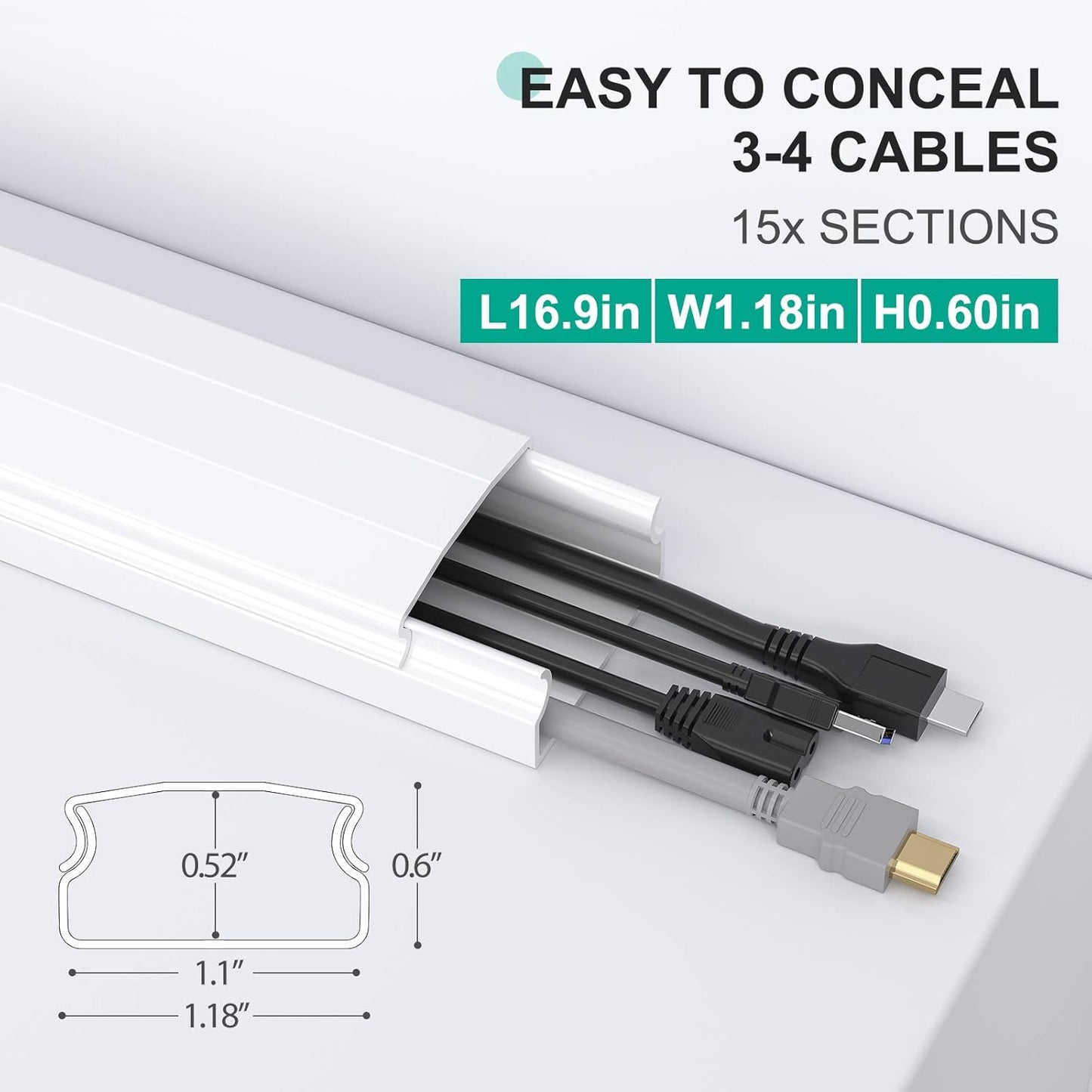 LazySpin 236in Cable Hider Cord Covers for Wires on Wall, Wire Covers for Cords, White