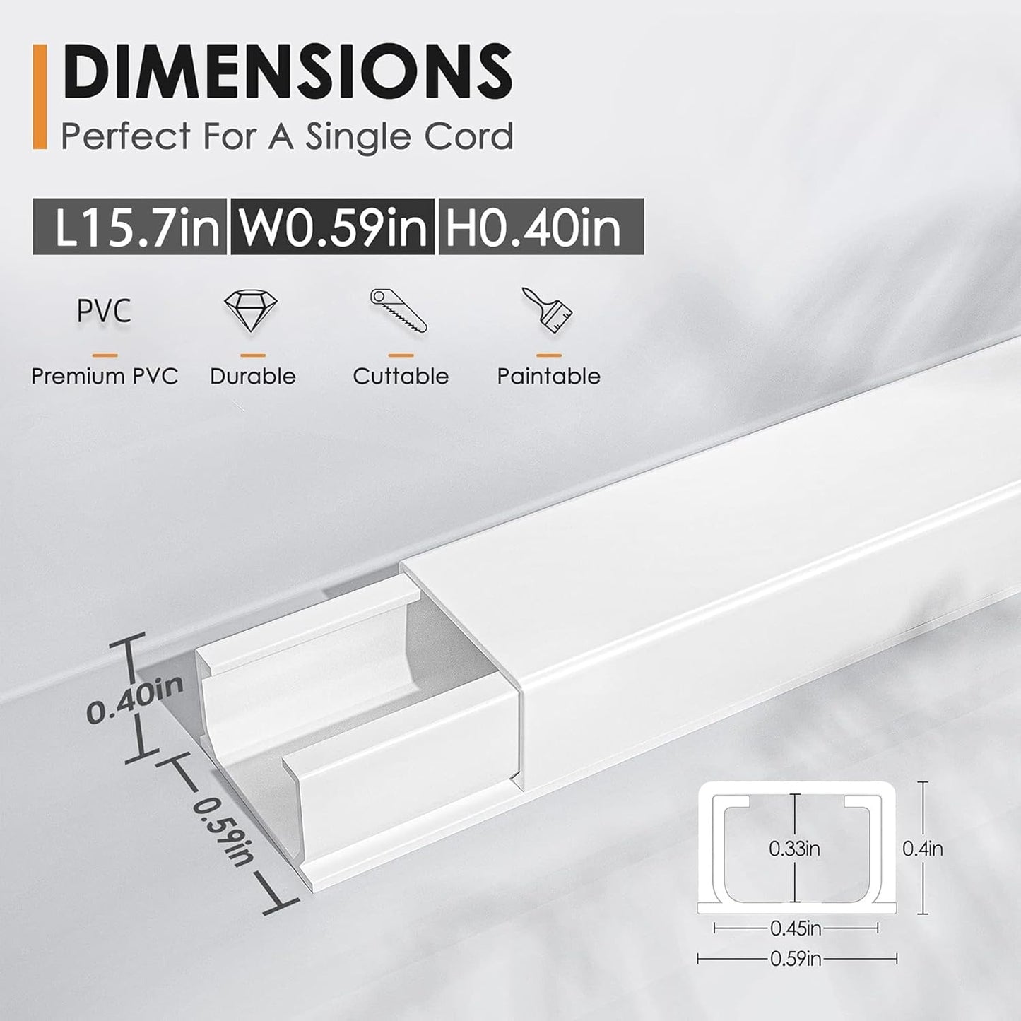 LazySpin 236" Cord Hider, TV Wire Cover for Wall, White