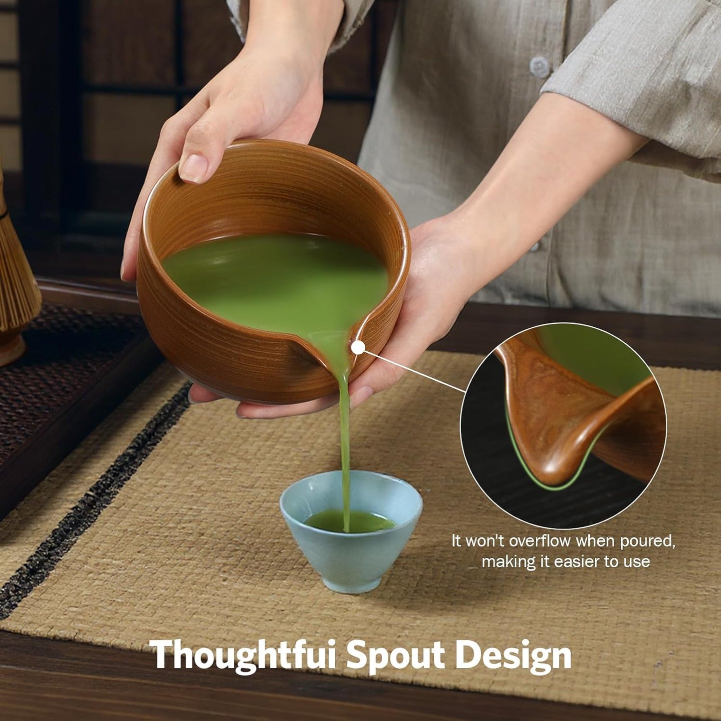 LazySpin 7-Piece Ceramic Matcha Tea Bowl & Whisk Set