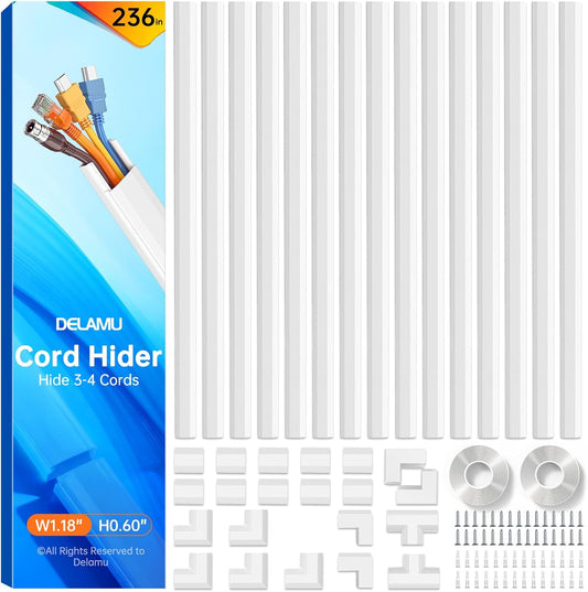 LazySpin 236in Cable Hider Cord Covers for Wires on Wall, Wire Covers for Cords, White