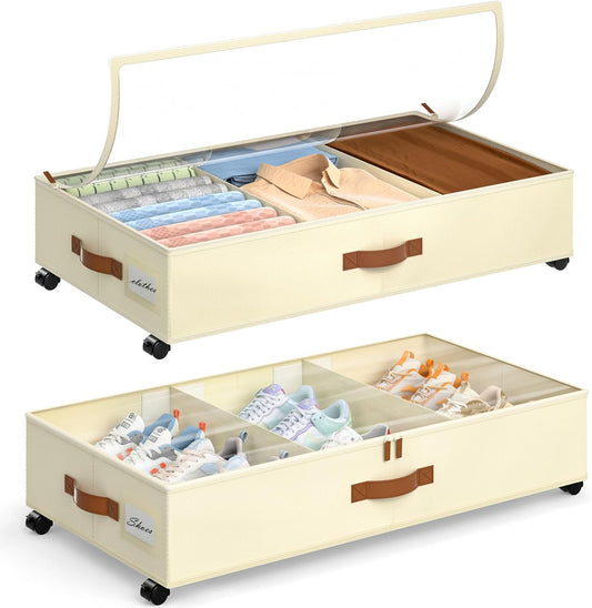 Yecaye 2 Pack Under Bed Storage with Wheels