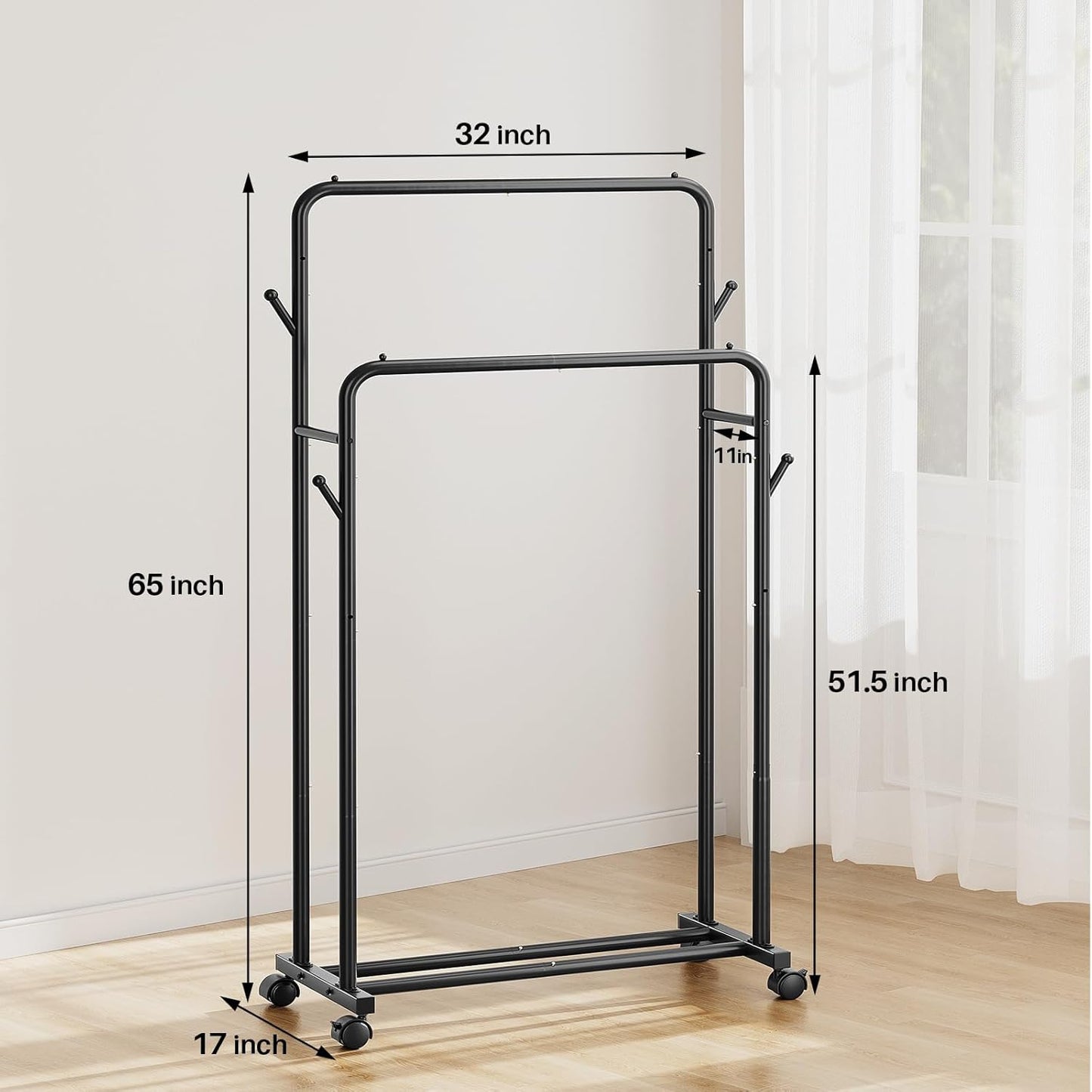 LazySpin Clothes Rack, Double Rods Clothing Rack for Hanging Clothes, Black