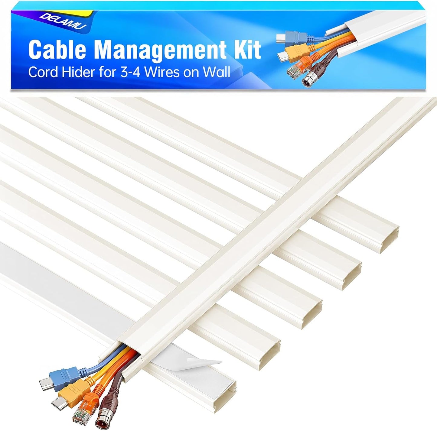 LazySpin Cord Hider, 85in Cord Covers for 3-4 Wires on Wall
