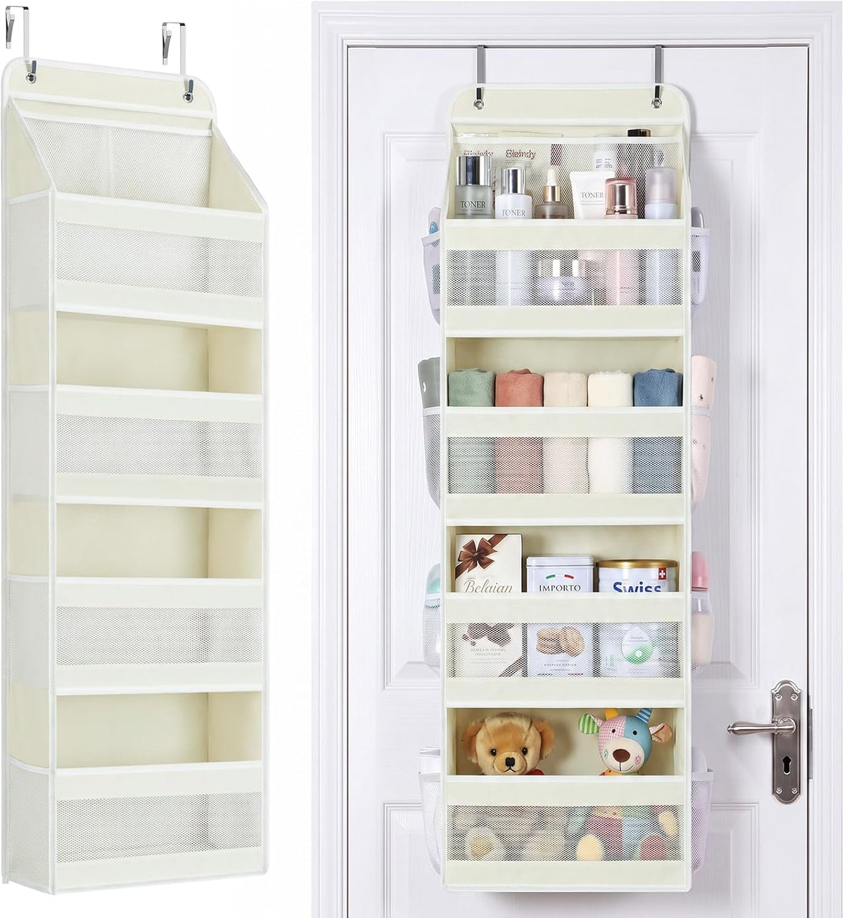 LazySpin Door Organizer Hanging, 4-Tier Behind The Door Storage