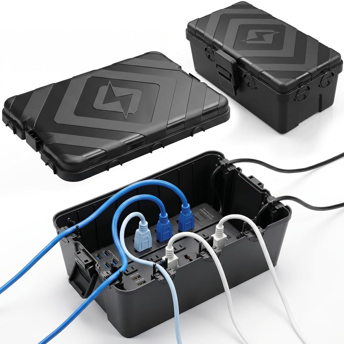 LazySpin 2 Pack (L+M) Outdoor Electrical Box Rectangle for Outdoor Plug, Waterproof IP54, Black