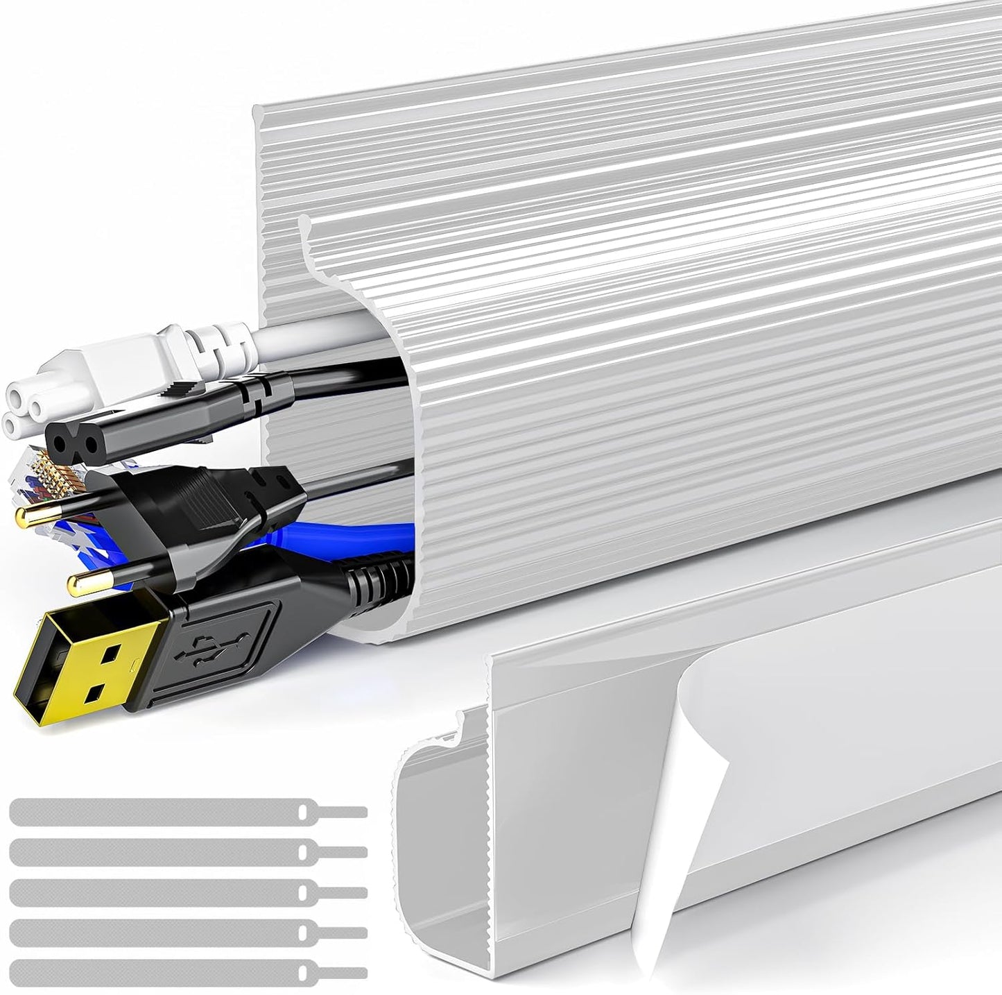 LazySpin Cable Management , Under Desk Cord Hider Organizer, Self-Adhesive Raceways for Desk