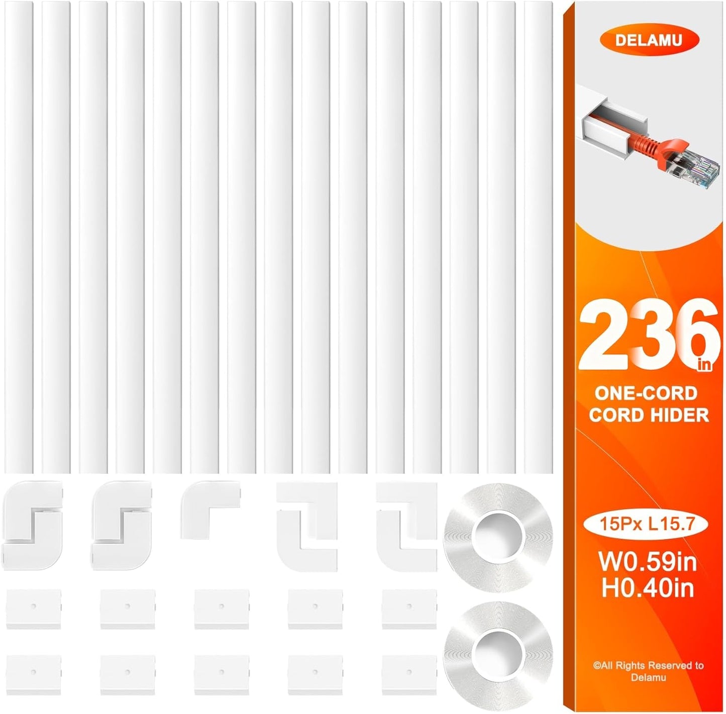 LazySpin 236" Cord Hider, TV Wire Cover for Wall, White