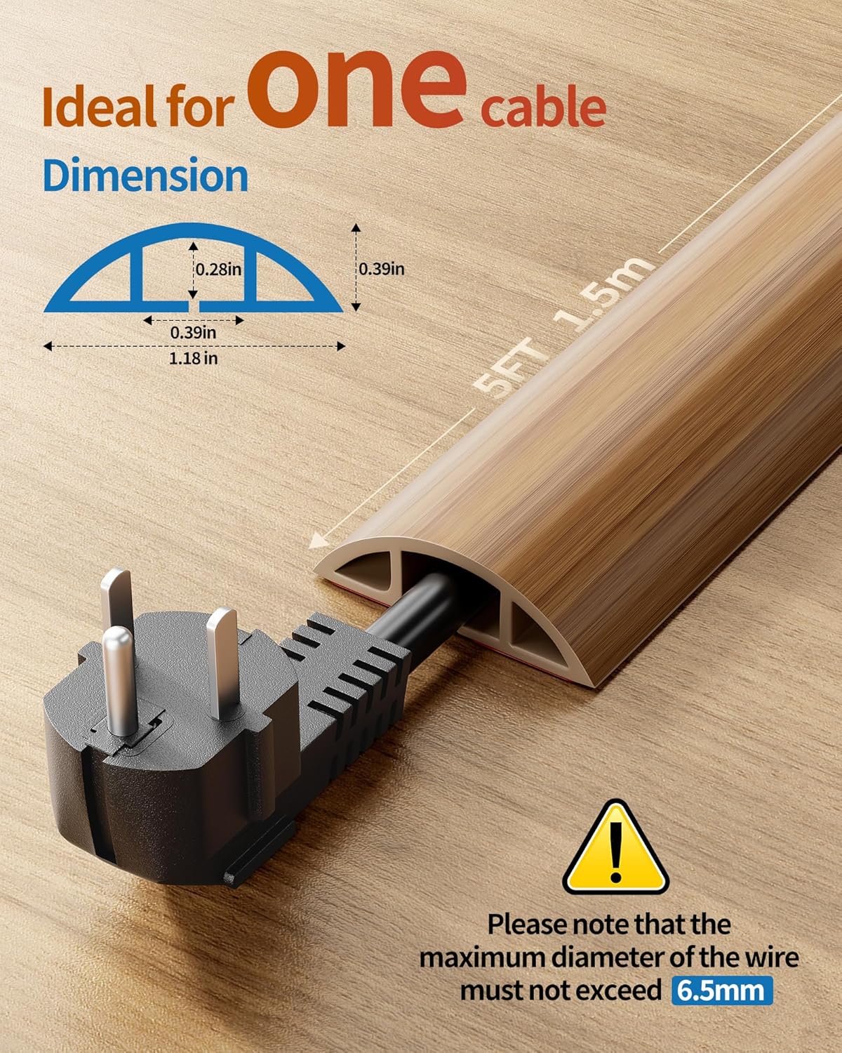 LazySpin 5ft Floor Cord Cover, Wood Grain Cord Covers Floor Cable Protector