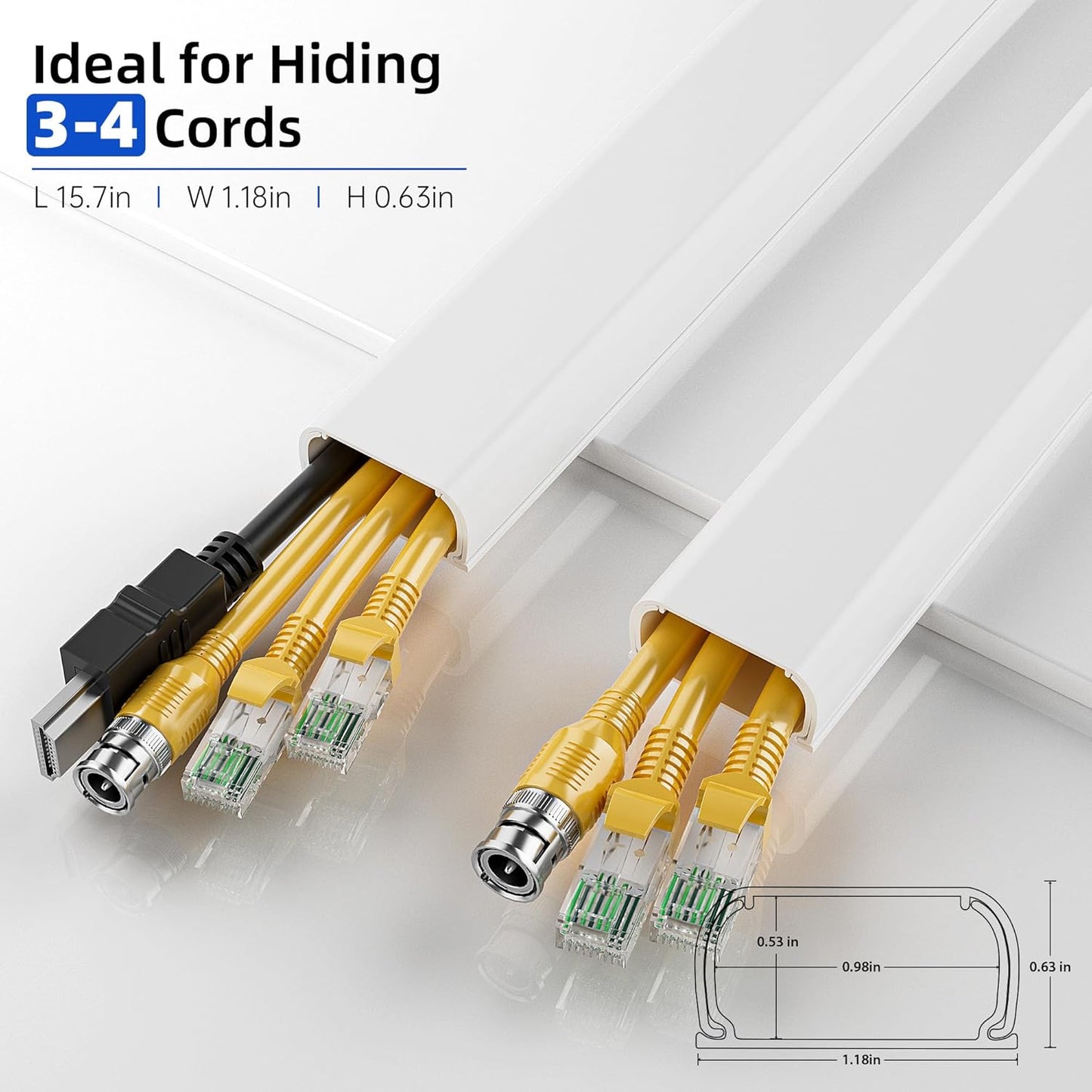 LazySpin 236in Cord Hider, Large Cord Covers for 3-4 Wires on Wall, White