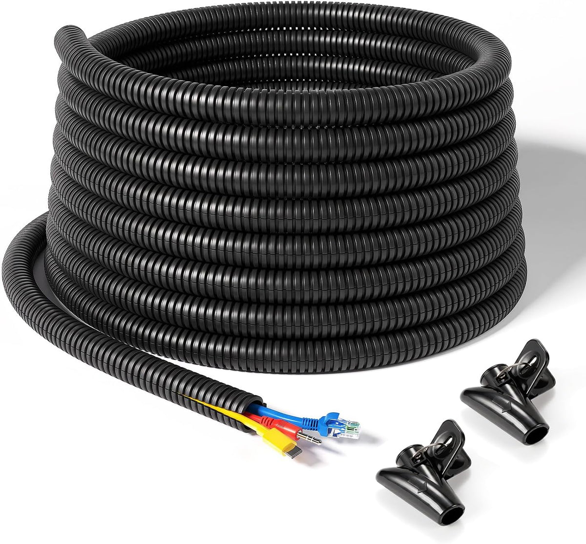 LazySpin 1/2 inch Cord Protector Split Wire Loom Tubing Cable Management Sleeve, Black