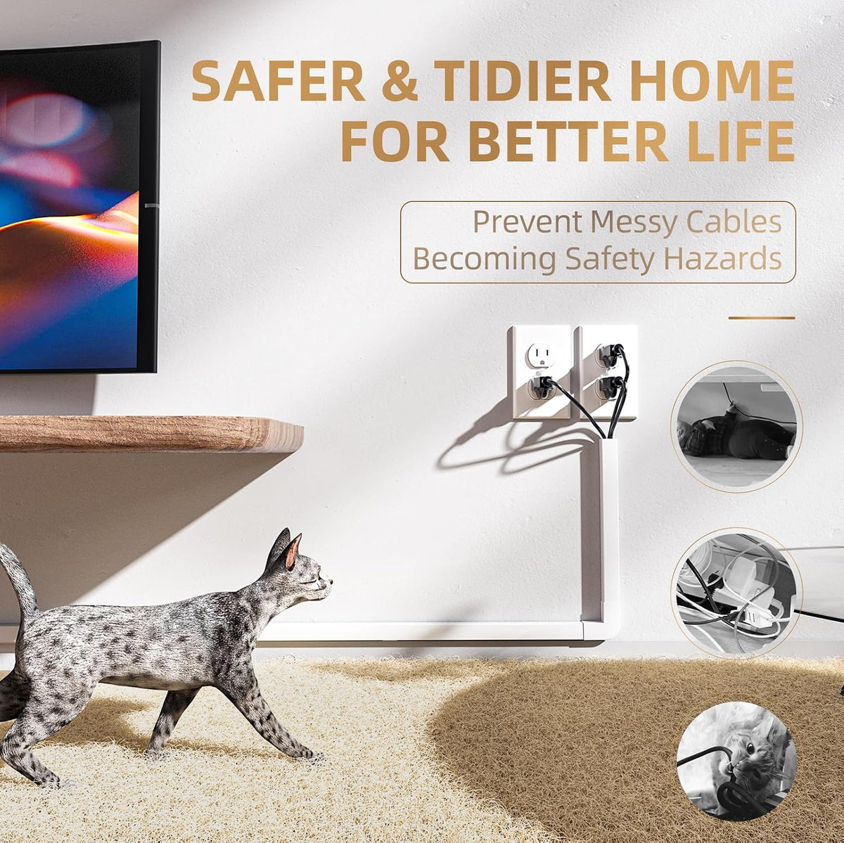 LazySpin TV Cord Hider for Wall, 142in Cable Cover for 3‑4 Wires, 1.18" W x 0.67" H, White