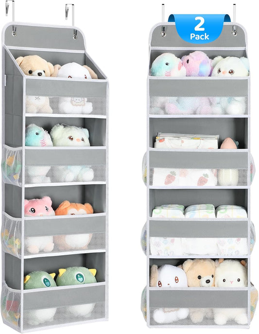 Yecaye 2 Pack 4 Tier Over The Door Organizer - Foldable Portable Baby Essentials for Stuffed Animal Storage