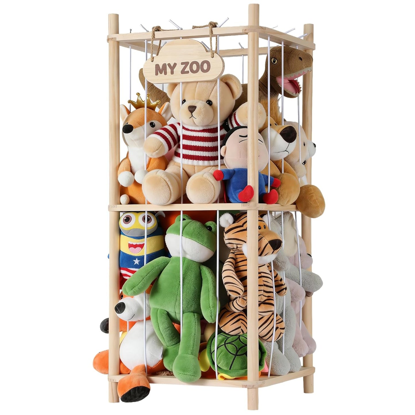 LazySpin Stuffed Animal Storage, Wooden Zoo Stuffed Animal Holder with Elastic Cords