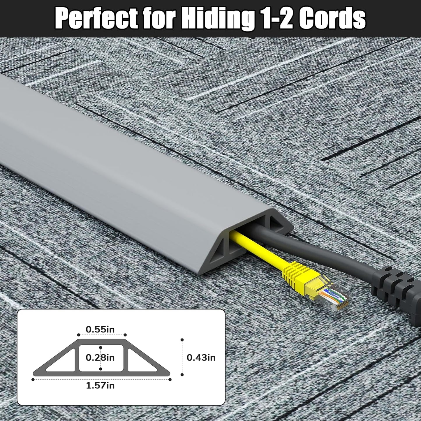 LazySpin 4 Ft Floor Cord Cover, Cord Covers for Wires on Floor