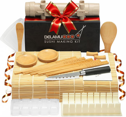 LazySpin Sushi Making Kit, 20 in 1 Bazooka Roller Kit with Chef’s Knife, Bamboo Mats