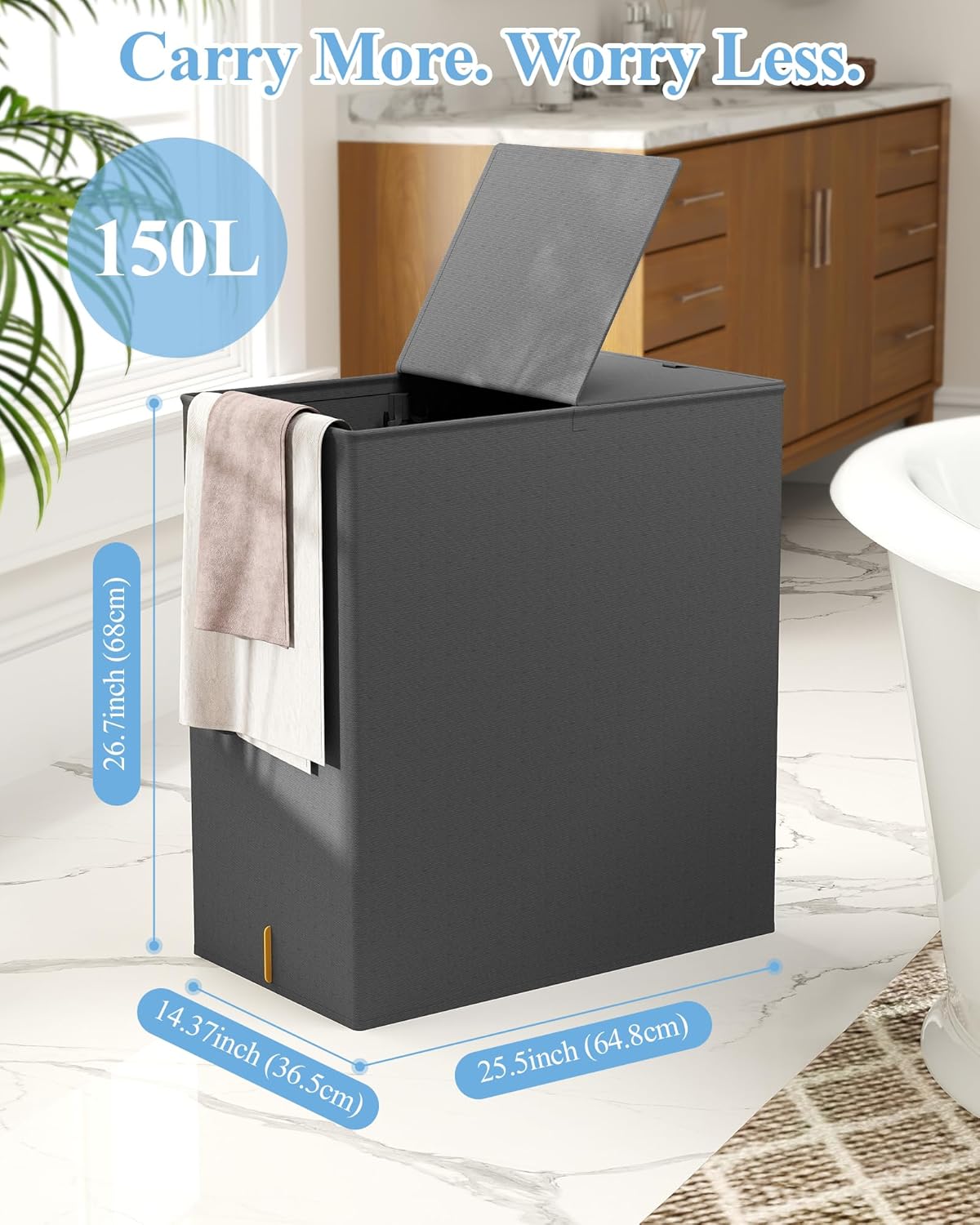 LazySpin 150L Extra Large Laundry Hamper with Lid, Gray