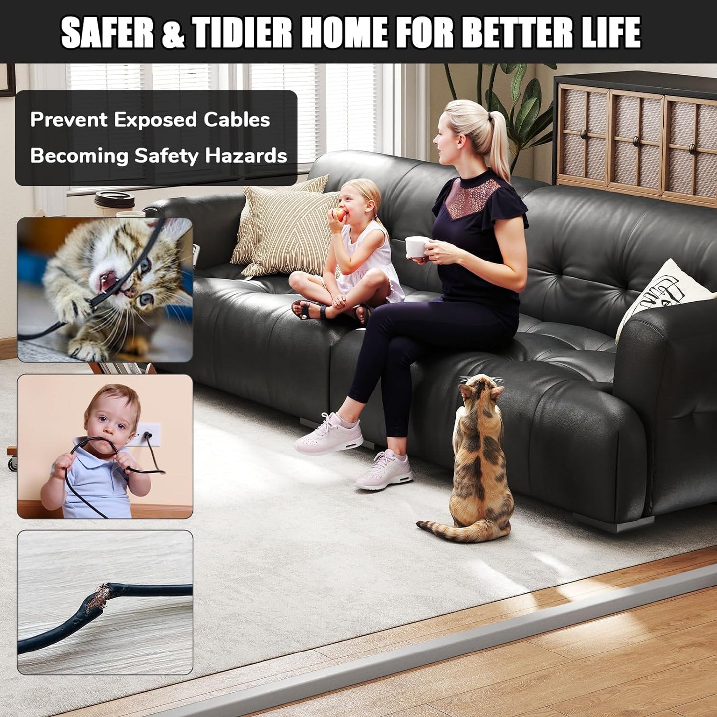 LazySpin 4 Ft Floor Cord Cover, Cord Covers for Wires on Floor